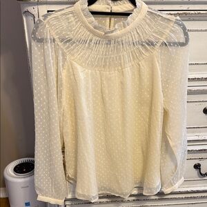 LOFT New Cream Sheer Sleeved Blouse Swiss Dot - Size S